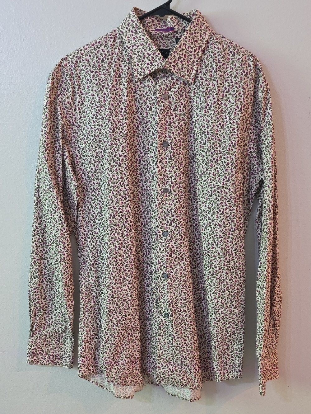 Paul Smith 17/43 Men's Floral  Shirt - White & Pink & Green Made In ITALY